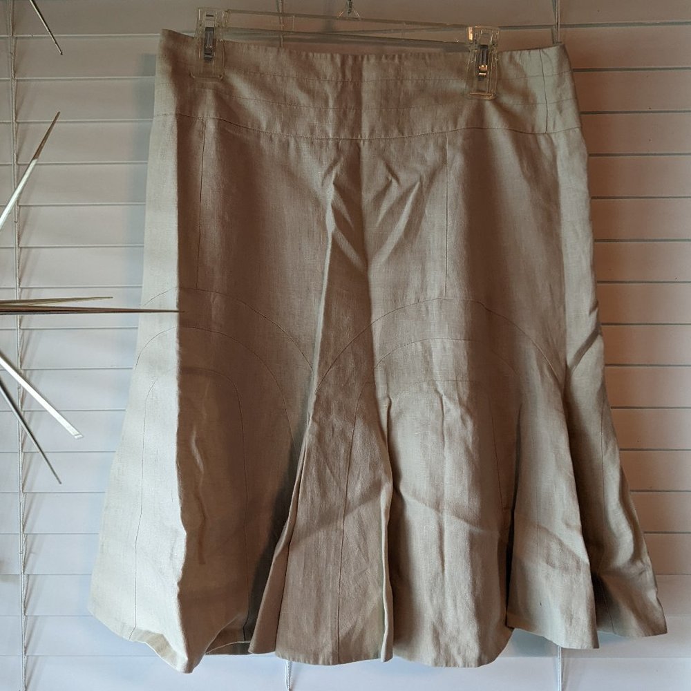 Elevenses Anthropologie Lined Linen Tan/Beige Flare Skirt Size 10